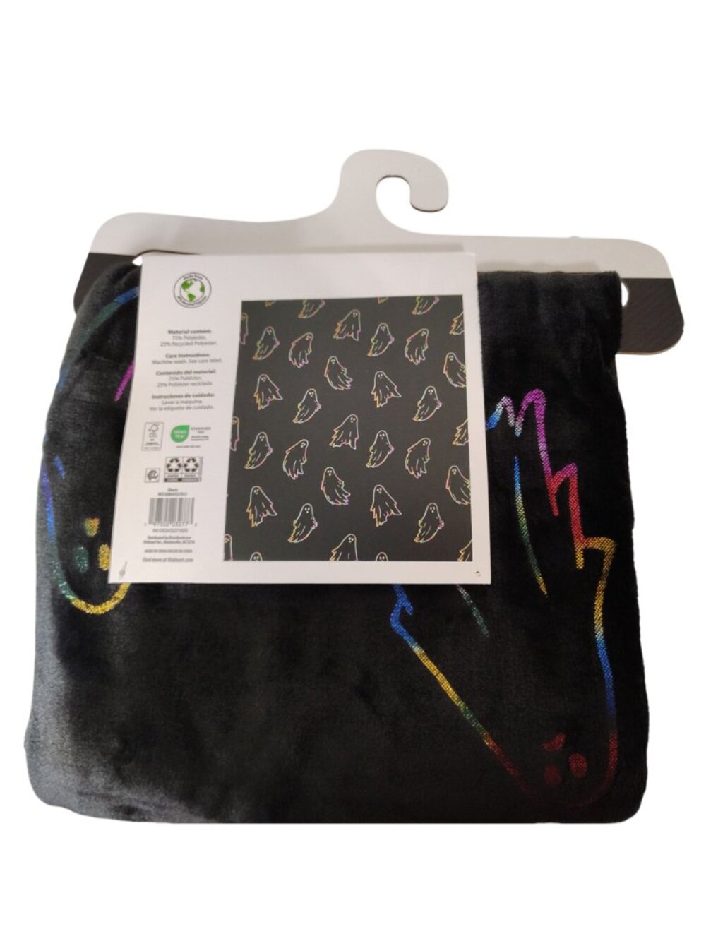 Rainbow Ghost Throw Blanket Polyester 50x60 inch Halloween Black Neon Design - Picture 3 of 9